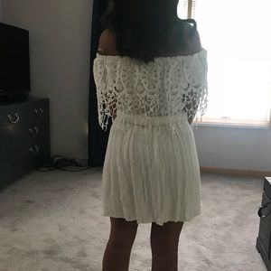 White layover lace off the shoulder dress